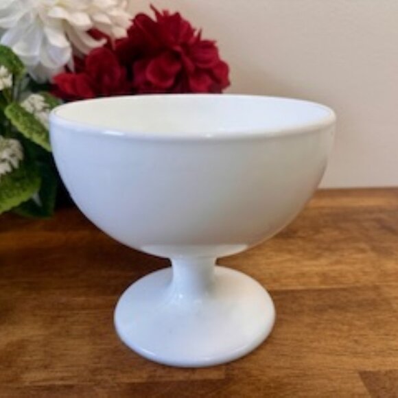 Vintage Milk‎ Glass Pedestal Planter Compote Bowl White Mid-Century Decor - Picture 2 of 4